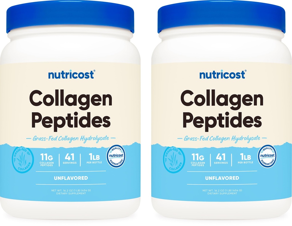 Nutricost Pure Collagen Hydrolysat (Bovine) Pulver (2 Pack) - Gras Fed Bovine Collagen, 1LB Per Bottle