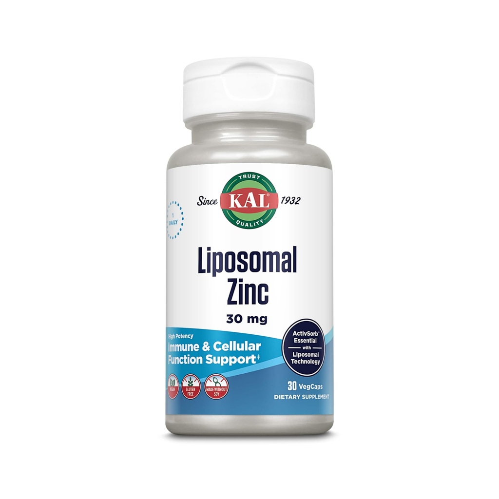 KAL Liposomal Zink 30mg, Cellular Function and Immune Support Supplement, Enhanced Absorption Zink Supplements, Vegan, Glutenfrei, Sojafrei, 30 Servierungen, 30 VegCaps