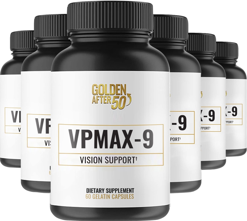 Golden After 50 VpMax-9 - Soins de vue et supplément antioxydant avec vitamines oculaires, lutéine, lycopène et extrait de bilberry - 6 bouteilles