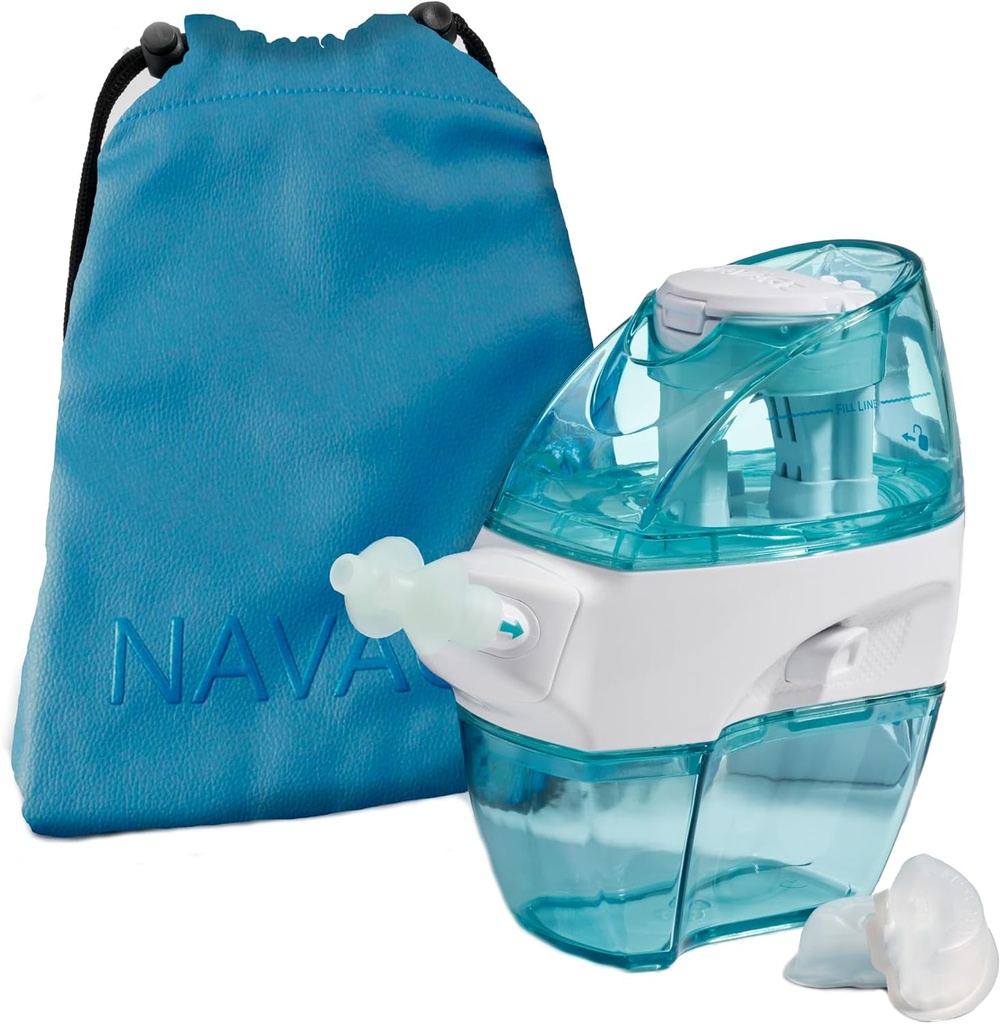 Navage Travel Bundle - Nasal Bewässerungssystem - Saline Nasal Rinse Kit mit 1 Nasenreiniger, 30 Salz Pods und Sky Blue Reisetasche