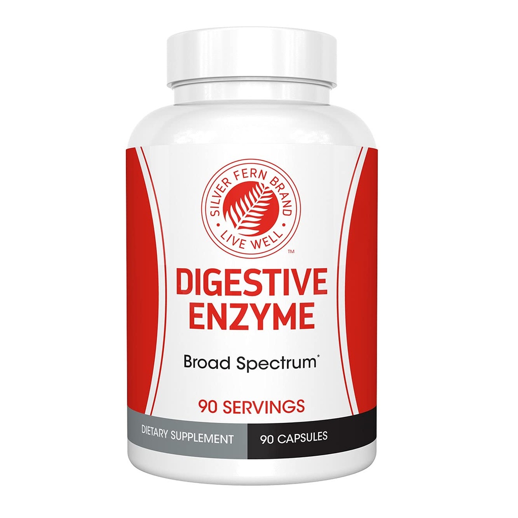 Silver Fern Marke Ultimate Digestive Enzym Supplement - 1 Flasche = 90 Kapseln - Hohe Potenz, Multi Enzym - Verdauungskomfort und Lebensmitteltoleranz - Hemicullulase, Peptidase, Maltase, Mehr