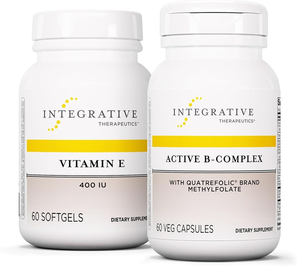 Integrative Therapie Bundle mit aktivem B-Komplex, 60 Kapseln & Vitamin E, 60 Softgels - Aktives B-Komplex zur Unterstützung von Energiemetabolismus* - Vitamin E zur Unterstützung von Herzgesundheit und Antioxidantien*