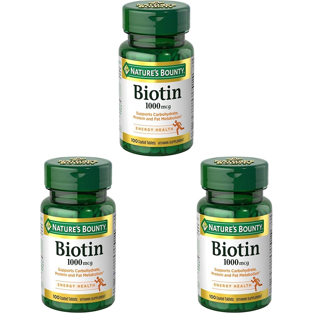 Nature's Bounty Biotin, Vitamin Supplement, unterstützt Stoffwechsel für zelluläre Energie und gesundes Haar, Haut und Nägel, 1000 mcg, 100 Tabletten (Pack von 3)