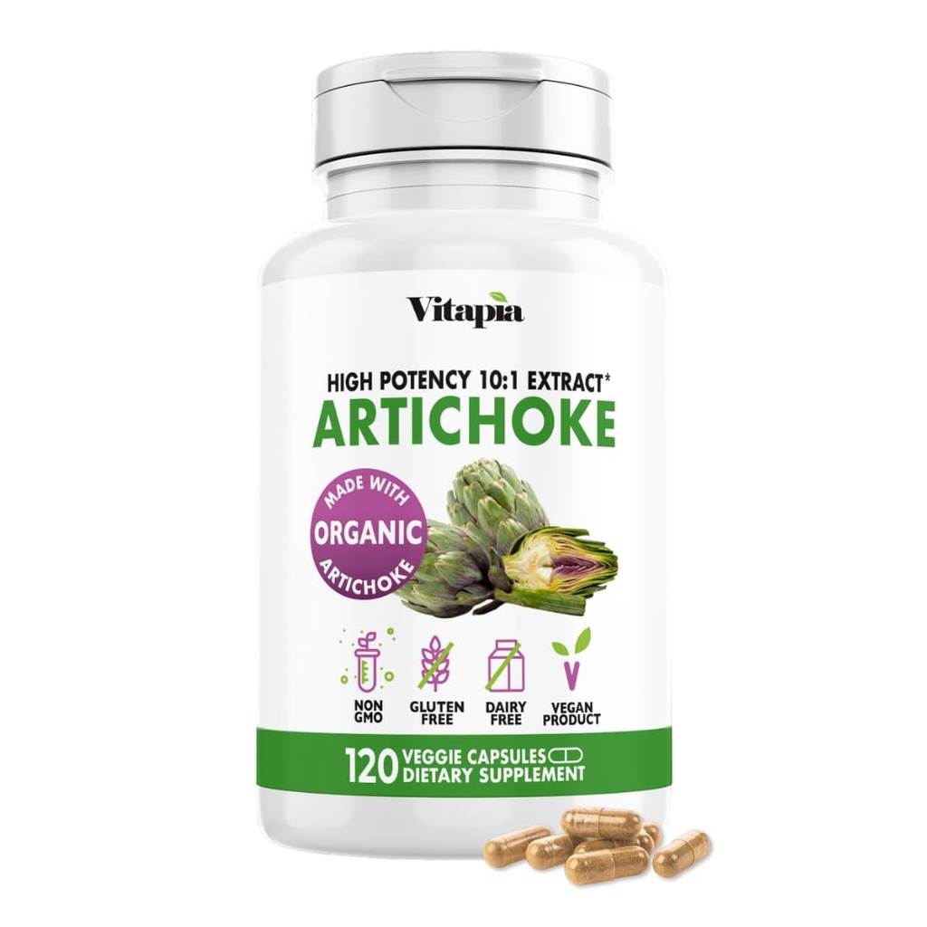 Extrait d'artichaut biologique de Vitapia - Nettoyez le foie Détox & Réparation, Santé du foie, Digestion, Support Antioxydant - 120 Capsules Vegan, Non OGM, Sans gluten