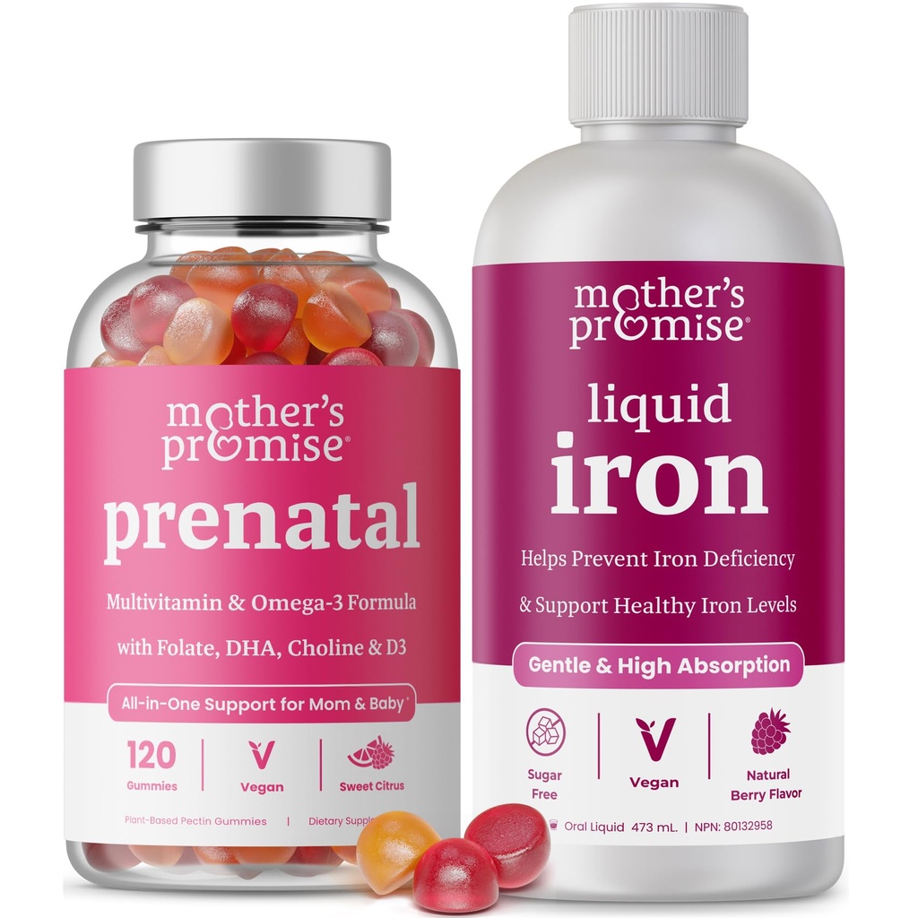 Promesse de la mère Gummies prénatales et panier de fer liquide