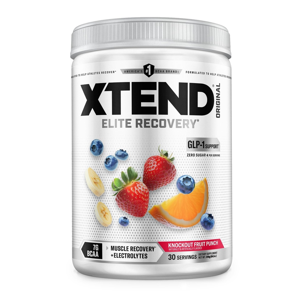 Xtend Original BCAA Powder, 7g BCAAs and 2.5g L-Glutamine for Muscle Recovery Hydration and Lean Muscle, Sugar Free Intra and Post Workout Drink with Electrolytes, Knockout Fruit Punch, 30 Servings