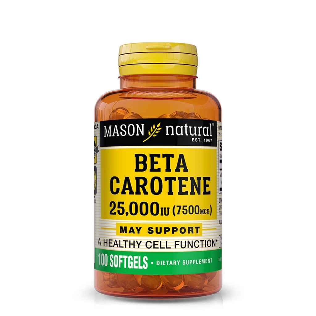 MASON NATURAL Vitamin A Beta Carotene 25.000 IU - Unterstützt gesunde Vision, Zellfunktion und Immunfunktion, 100 Softgels