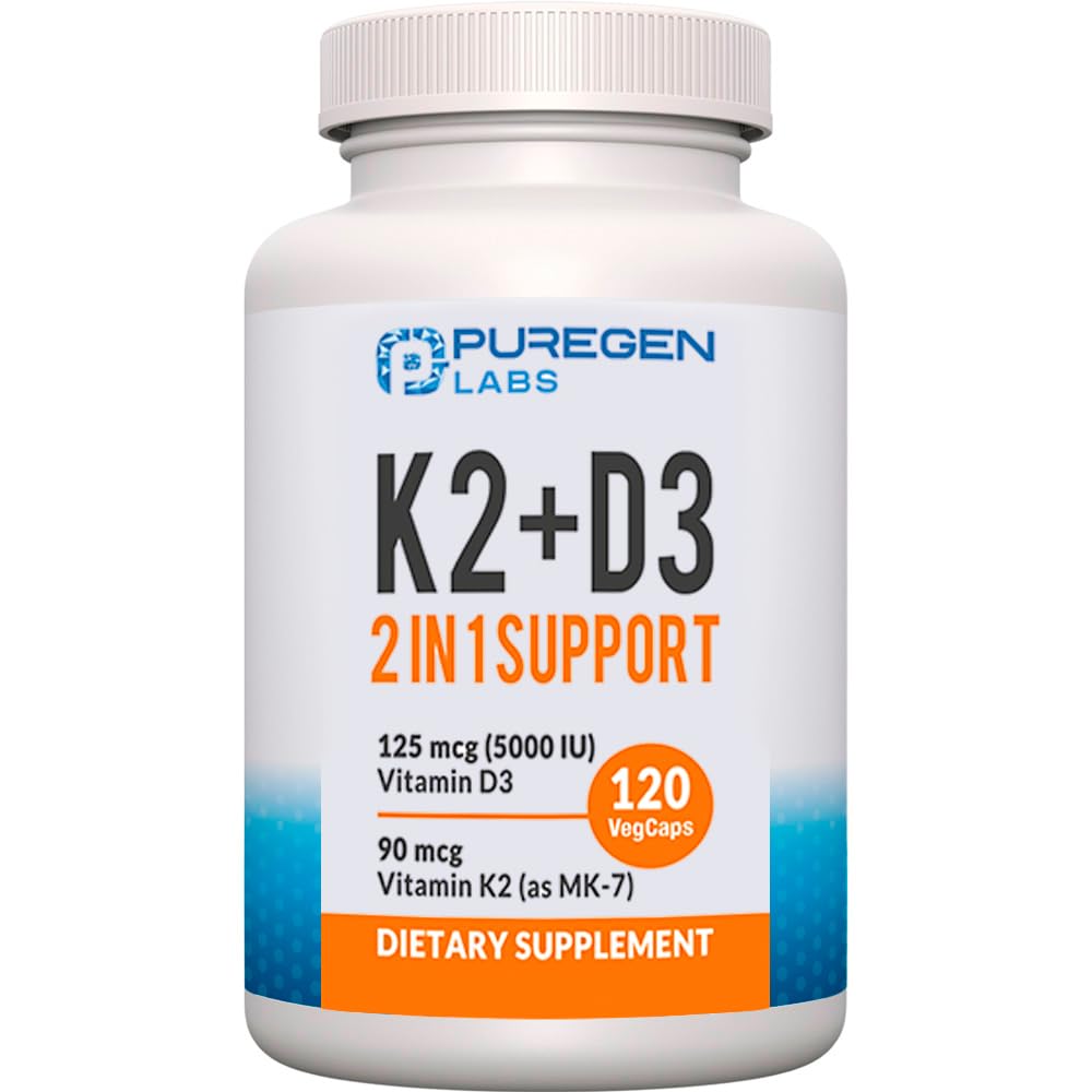 2 in 1 Hohe Potenzformel 90mcg Vitamin K2 (MK7) und 5000 IU Vitamin D3 Beilage I Non-GMO-Formel, einfach zu schlucken Vitamin D & K Complex, 120 Kapseln I 4-Monat Versorgung