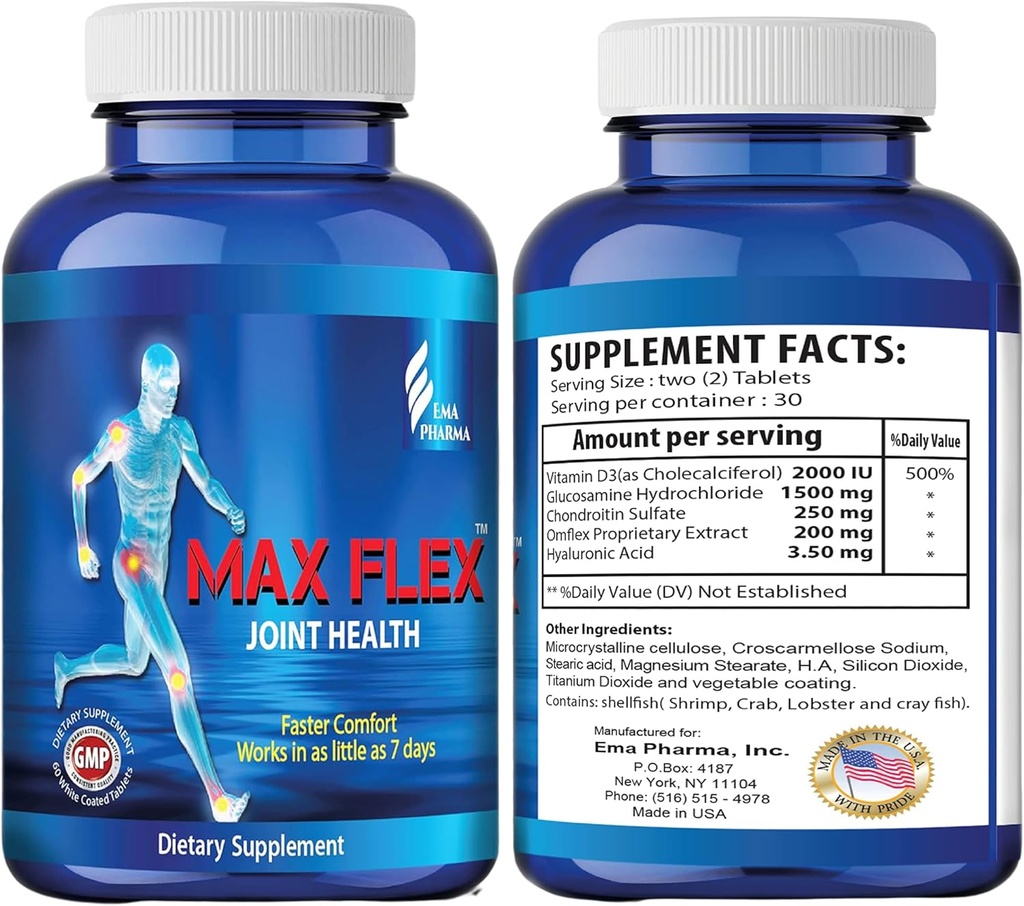 MAX FLEX UC II, Collagen Supplement for Joint Health – Advanced Joint Support Supplement mit Glucosamin, Chondroitin, Joint Inflammatory Relief as Turmeric – Gluten Free – 60 Tabletten, 2 Tabletten/Tag