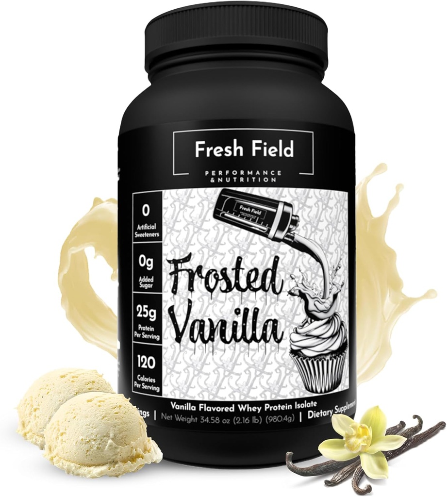 Fresh Field Vanilla Protein Powder - 25g Whey Protein Isolate, Gluten-Free & Soy-Free, Sugar-Free, 30 Portionen - Natürliche Whey Protein Pulver für Workout Fitness & Nutrition Shakes - 2.16 lb