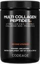 Codeage Peptides Multi Collagène Poudre + Probiotiques Édition noire, Vitamine C, Supplément en poudre d'acide hyaluronique, Herbe-Feed, Hydrolysé, Zéro Carbs, Type I, II, III, V & X, Non aromatisé, 10.58oz