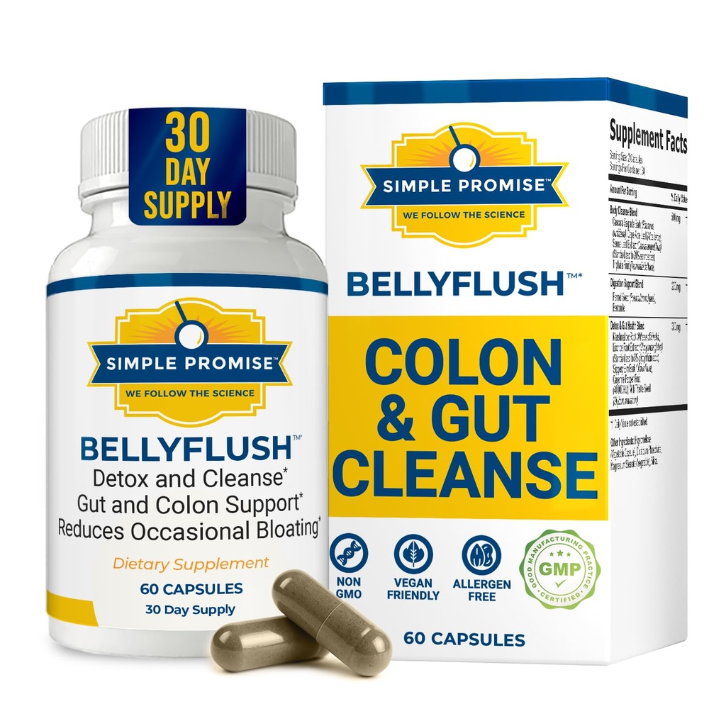 BellyFlush - Complément doux de nettoyage des colonies et des intestins avec le chardon et l'argile bentonite - soutient la constipation, le débloat, la désintoxication digestive et le flushing - 60 capsules