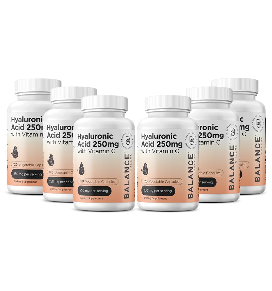 Supplément d'acide hyaluronique pur 250mg avec vitamine C 50mg, 120 Capsules Vegan - Hydratation de la peau pour Glow naturel, cheveux, ongles, os et formule de santé articulaire