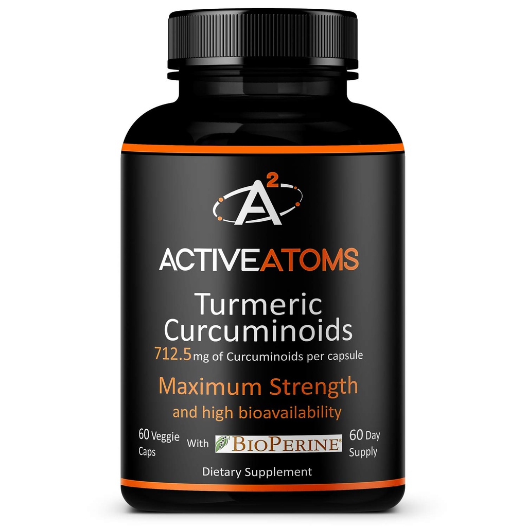 Aktive Atome Kurkumaextrakt, extra Stärke mit BioPerine® Schwarz Pfeffer 750 mg Kurkumaextrakt pro 1 00" Kapsel, Standardisiert 95% Curcuminoide, Non-GMO, 60 Veggie Kapseln 60 Tage Versorgung