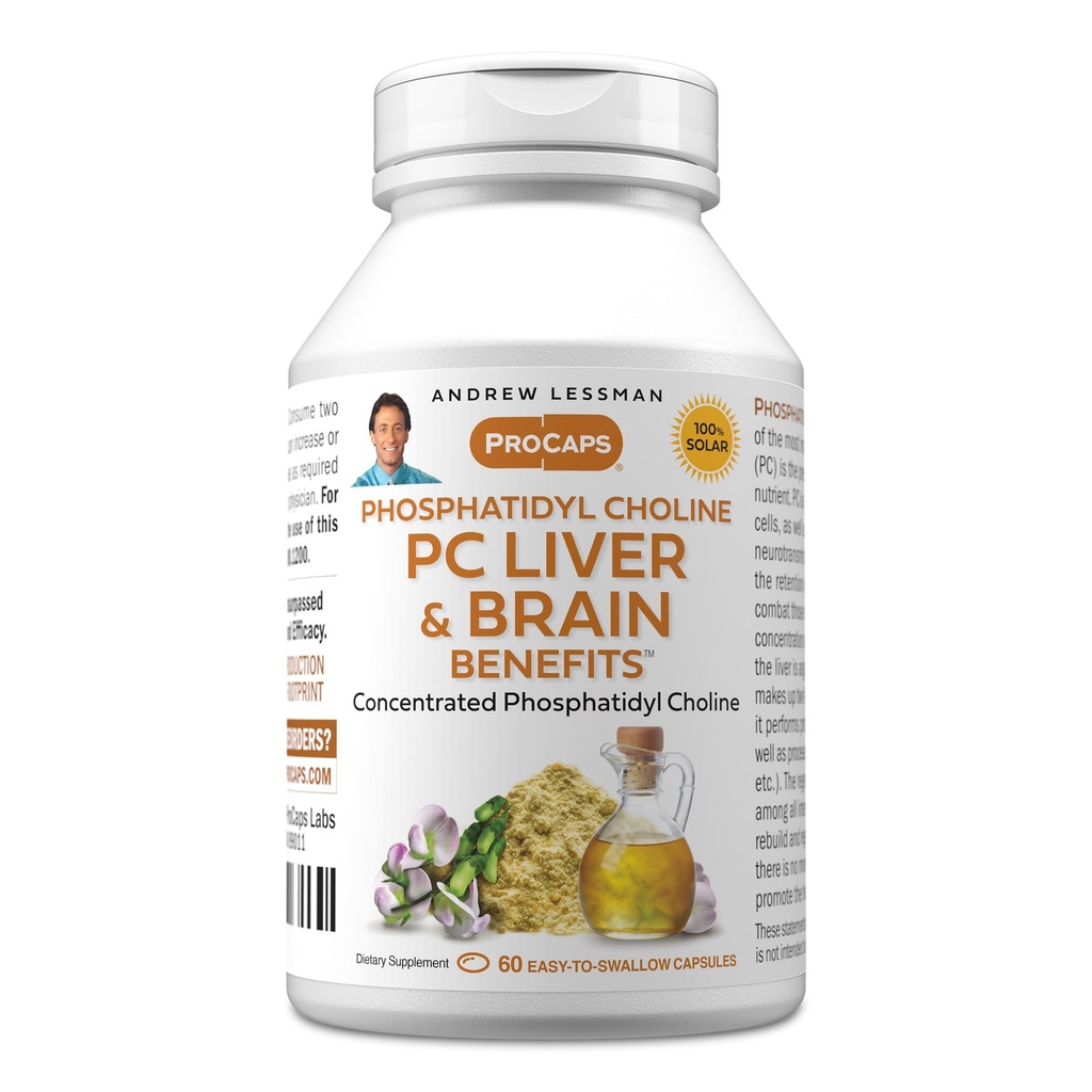 ANDREW LESSMAN PC Avantages du foie et du cerveau 60 Softgels - Phosphatidyl Choline, Bâton de construction le plus important pour une structure saine du foie et du cerveau, fonction. Pas d'additifs. Facile à avaler Softgels