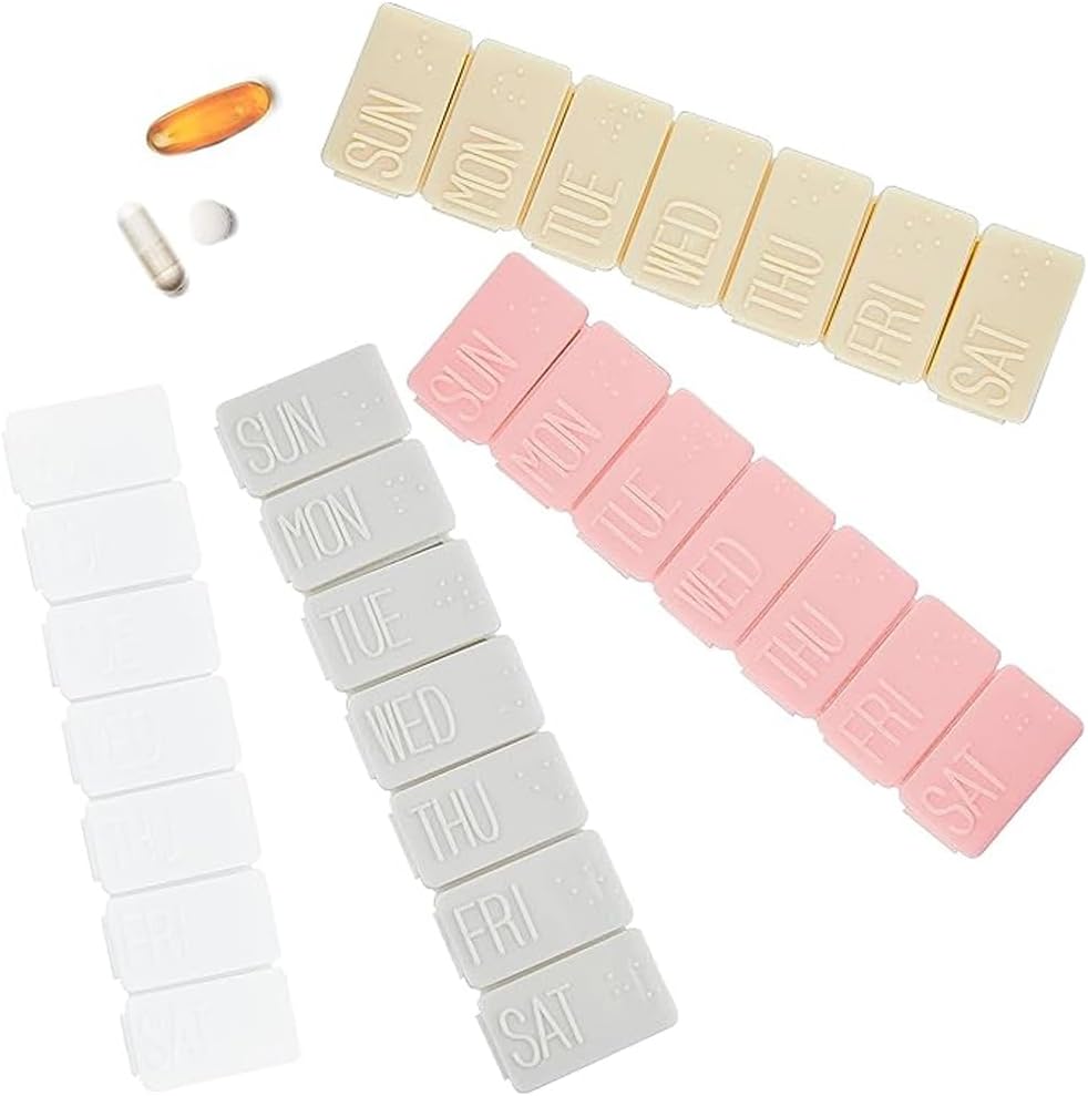 4Pack Wöchentliche Pille Organizer,kleine 7 Tage Pillen Fälle Reisen Tägliche Pille Box für Fischöl, Calcium Tabletten Ergänzungen und andere Vitamin Pille