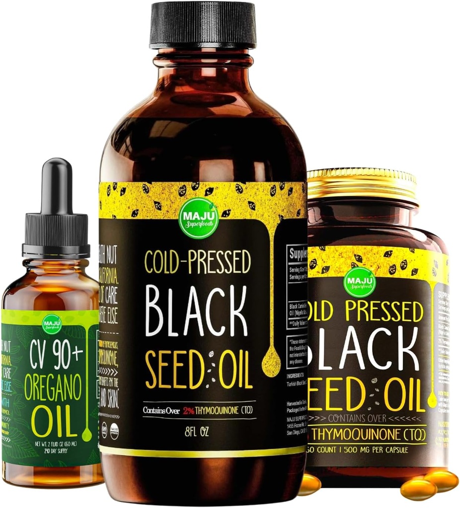Maju Superfoods Huile de Graine Noire et Origan Bundle