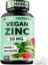 Yuve Naturals Zinc végétalien 50 mg - Gluconate de zinc pour le soutien immunitaire et cutané - Sans gluten, sans OGM, à base végétale - 100 comprimés faciles à avaler