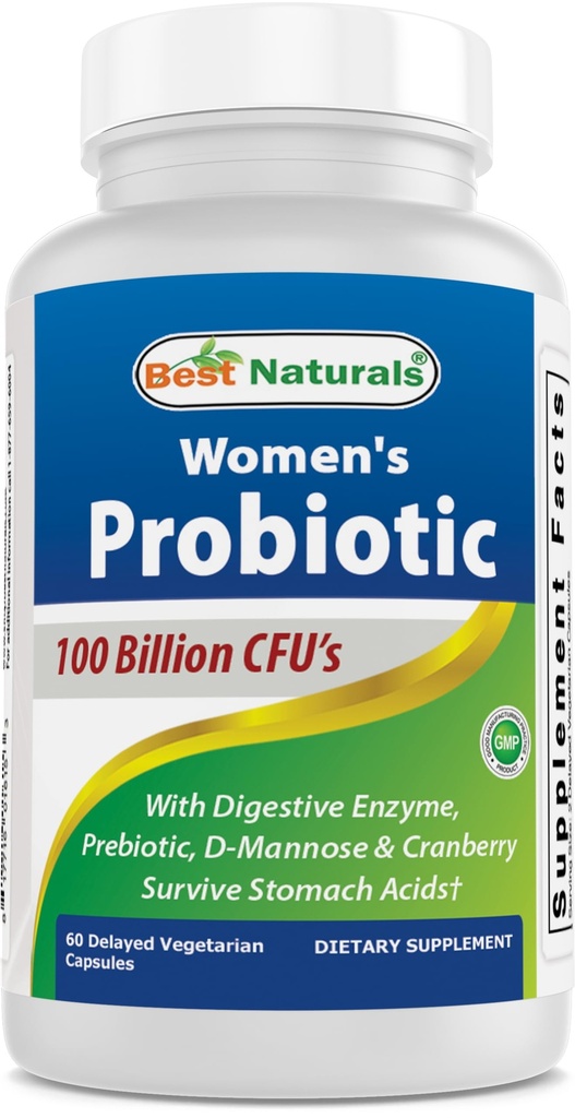 Meilleurs probiotiques naturels pour les femmes 100 milliards CFU - 10 souches + prébiotiques Fibre + mélange d'enzyme digestive + mélange à base de plantes pour la santé des femmes - Santé immunitaire, digestive et gustative - 60 Capsules Deleyaed