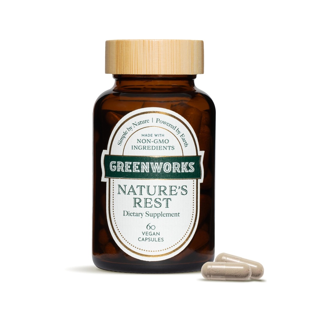 Greenworks Nature's Rest Melatonine Free Sleep Aid - Supplément à base de plantes biologiques avec Ashwagandha & Valerian Root - Capsules Vegan, 60 Comte.