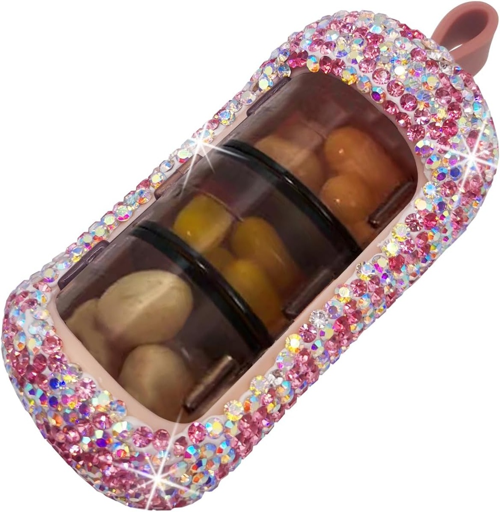Bling Pill Organizer - Süße und kompakte Pille Box für Geldbeutel - stilvolle Pille Case mit Sparkling Design - Travel-Friendly Medicine Holder -Slide in/Out Design Pill Organizer (Pink)