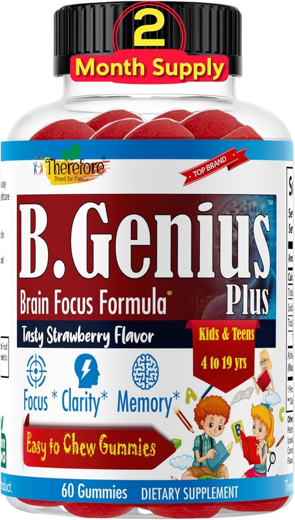 B.Genius Calming Ashwagandha Gummies für Kinder und Jugendliche | Beruhigen und entspannen Mood | Kids Gummies für täglichen Fokus | Alle natürlichen Vegan Himbeer Flavor, Non-GMO, Third-Party getestet | 60 Ct