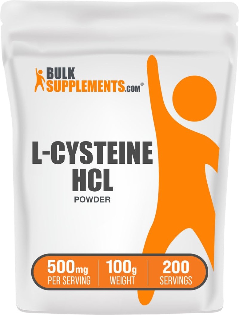 BulkSupplements.com Poudre L-Cysteine HCl - Supplément NAC, Supplément acide amino - Sans gluten, 500mg par portion, 100g (3,5 oz) (paquet de 1)