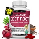 Organic Beet Root Powder Tablets - 2040mg natürliche Nitric Oxide Beets zu unterstützen, Energie, Schwarz Pfeffer besser Absorption, Non-GMO, für Männer Frauen, 90 Tabletten