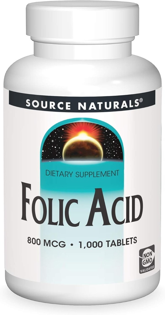 Source Naturals Acide folique 800 mcg Complément alimentaire - 1000 comprimés