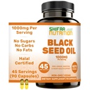 SHIFAA NUTRITION Halal huile de graines noires de 1000mg 45 portions de Nigella Sativa, Kalonji.