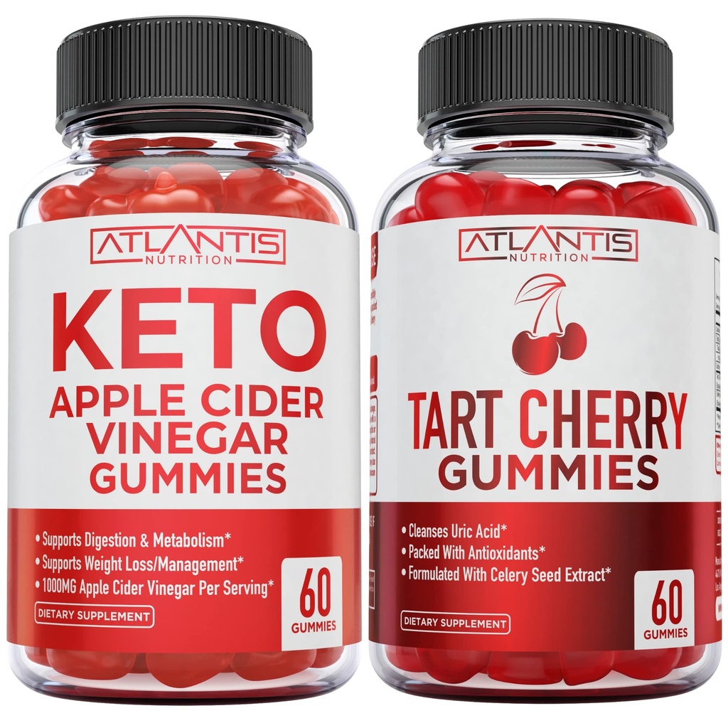 60 Gommies de vinaigre de cidre de pomme Keto Perte de poids avancée + 60 Gommies de cerise de tart avec extrait de graines de céleri