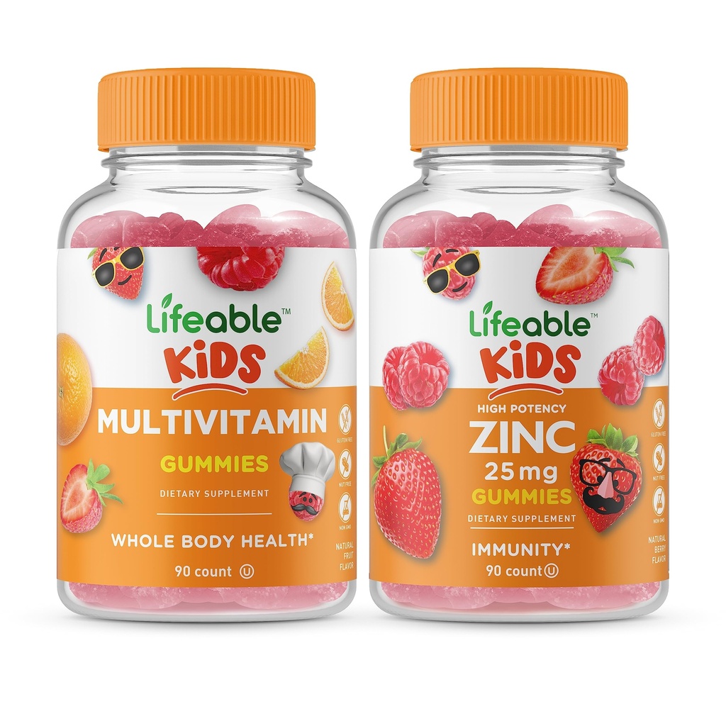 Lebendige Multivitamin Kinder + Zink 25mg Kinder, Gummie Bundle - Große Verkostung, Vitamin-Ergänzung, Glutenfrei, GMO frei, Kaugummi