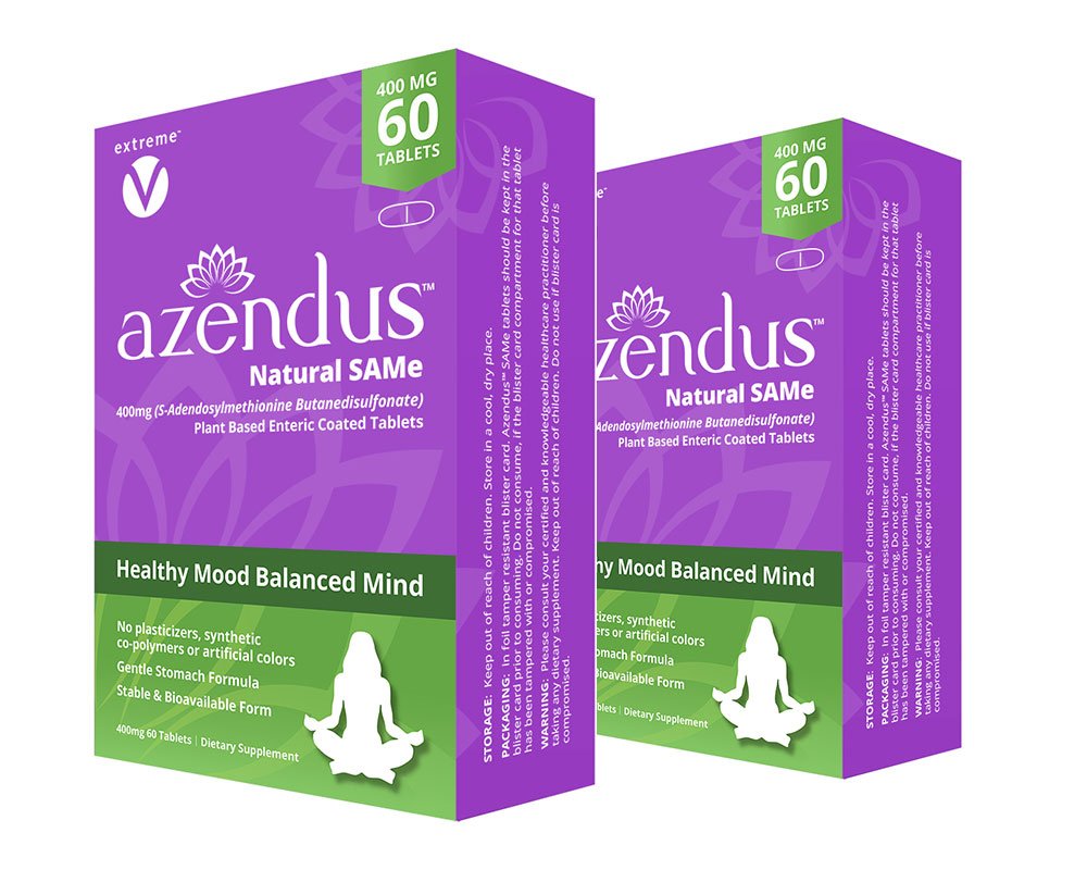 Azendus Mood 400mg 2-Boxen von S-Adendosylmethionin Butanedisulfonat (SAM-e) 120 Enteric Coated Tablets - Vegan, Glutenfrei, Sojafrei