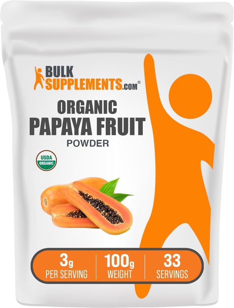 BulkSupplements.com Poudre de fruits de papaye biologique - Poudre aromatisante, provenant de la carica Papaya Fruit - Sans gluten, 3g par portion, 100g (3.5 oz) (paquet de 1)