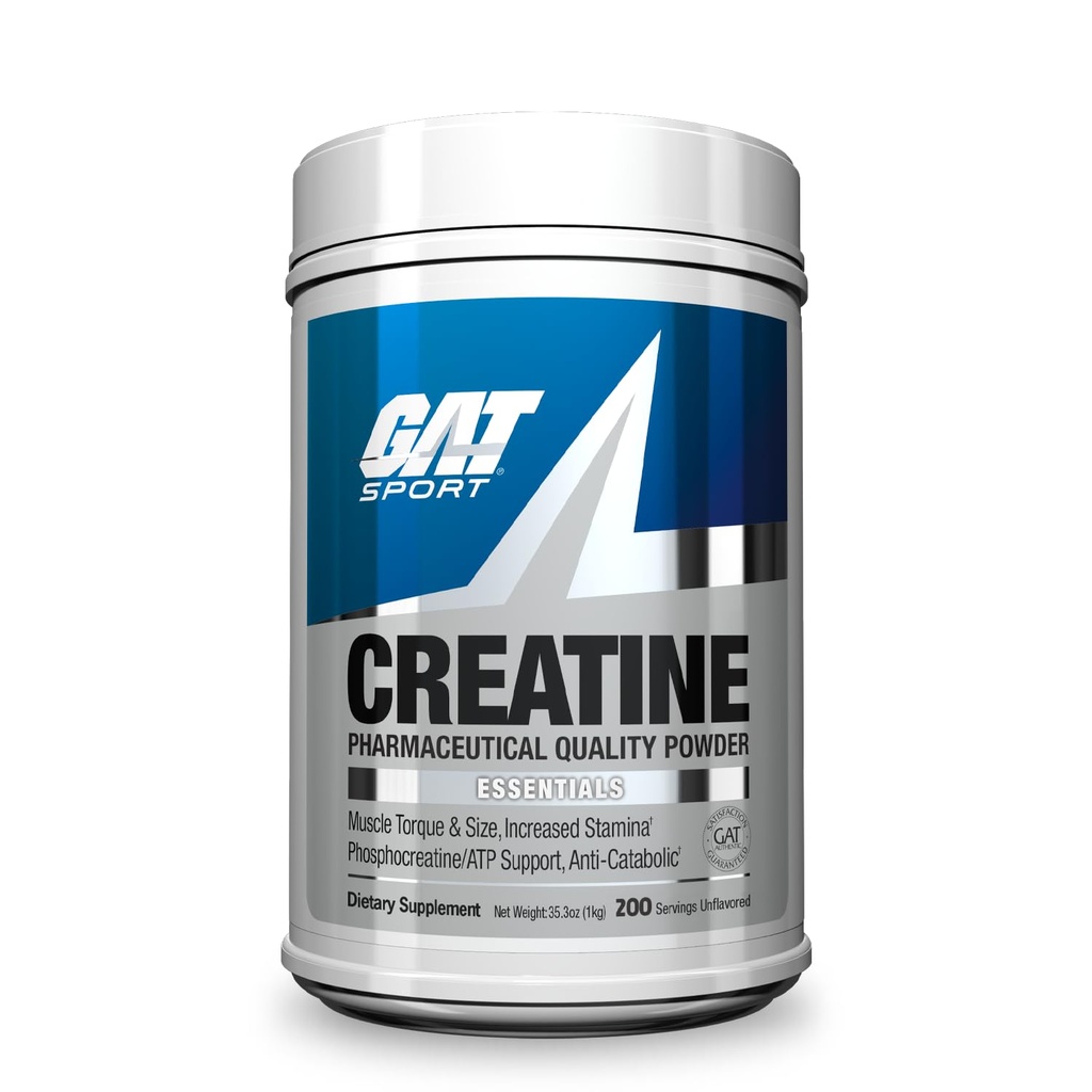 GAT SPORT Kreatin Monohydrat Pulver 1000 Gramm, Stärke, GLP1 Unterstützung, Gehirngesundheit, Antioxidans, Endurance, für Männer & Frauen, 1 Kilo, Unflavored, 200 Servierungen