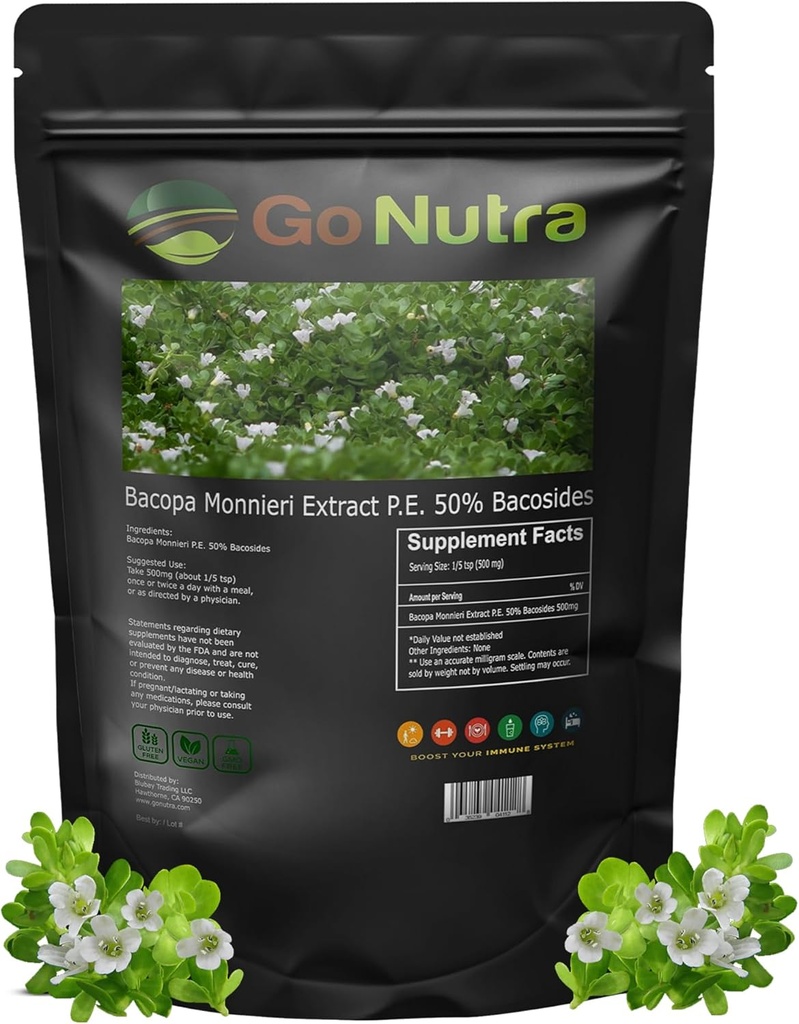 Go Nutra Bacopa Extrakt Pulver (Bacopa Monnieri) 50% Bacoside - Kräuterextrakt Brahmi Supplement (8 oz.)