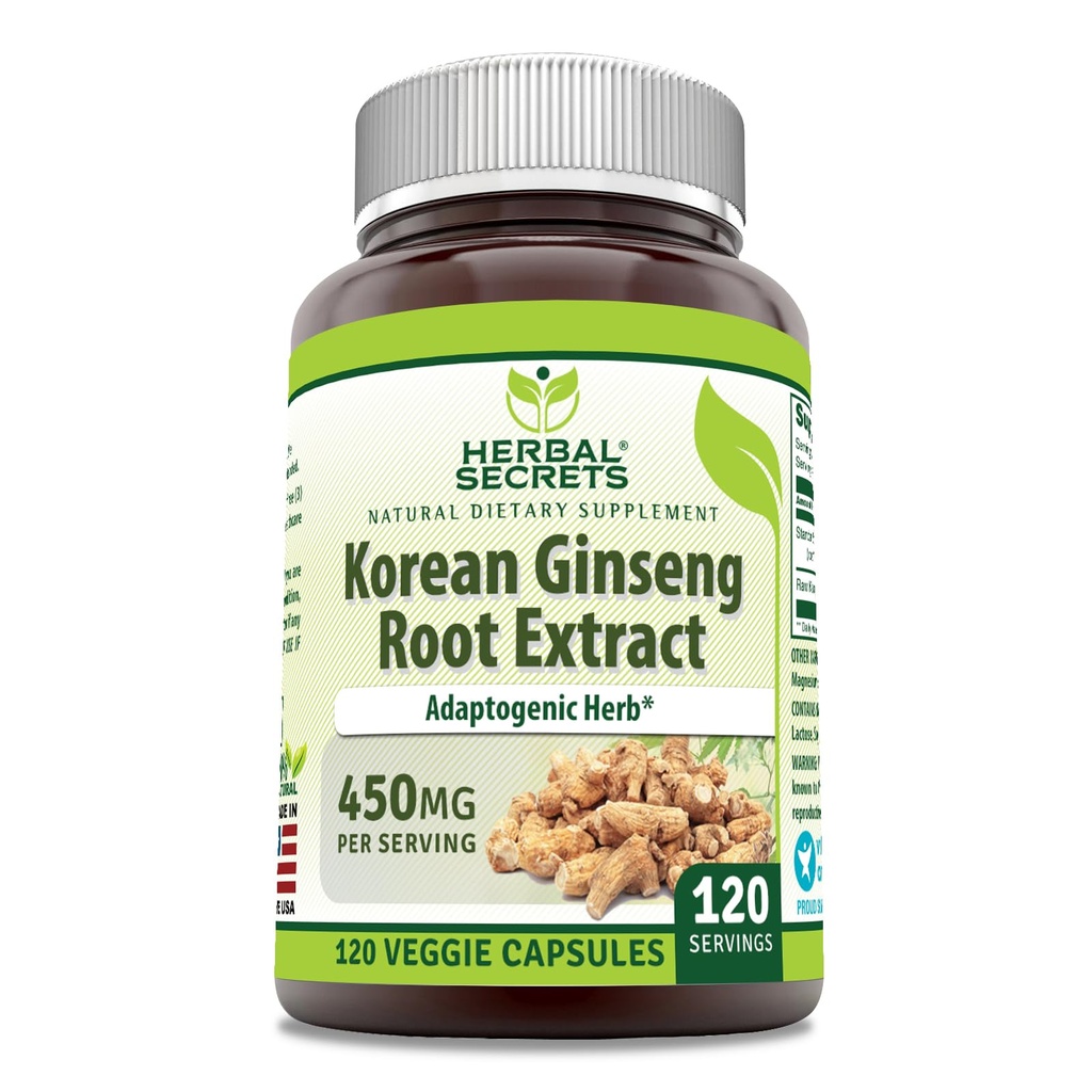 Herbal Secrets Korean Ginseng Root Extract 120 Veggie Kapseln Ergänzung | Non-GMO | Gluten Free | Made in USA