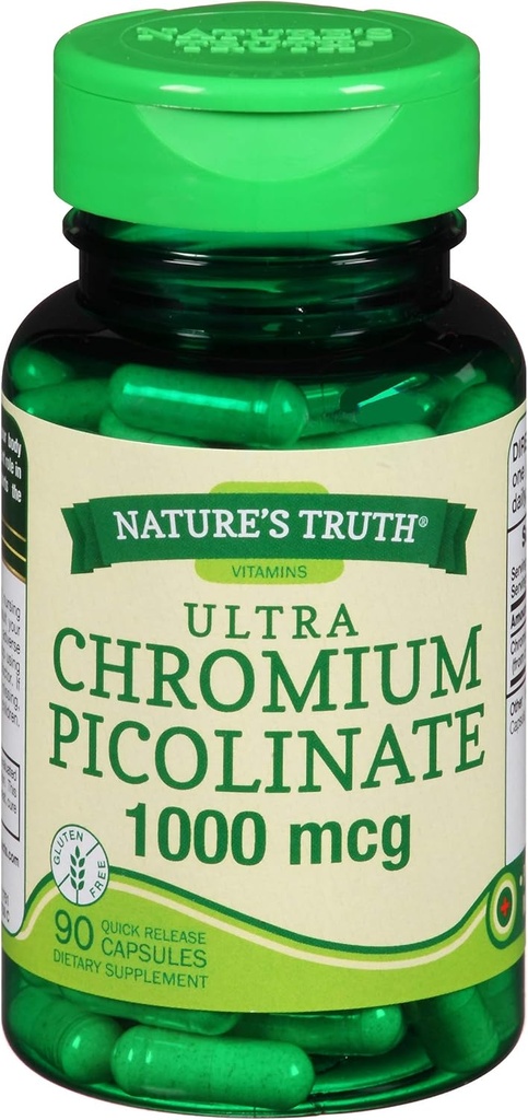 La vérité de la nature Picolinate de chrome Ultra 1000 mcg Capsules à libération rapide - 90 ct, boîte de 2