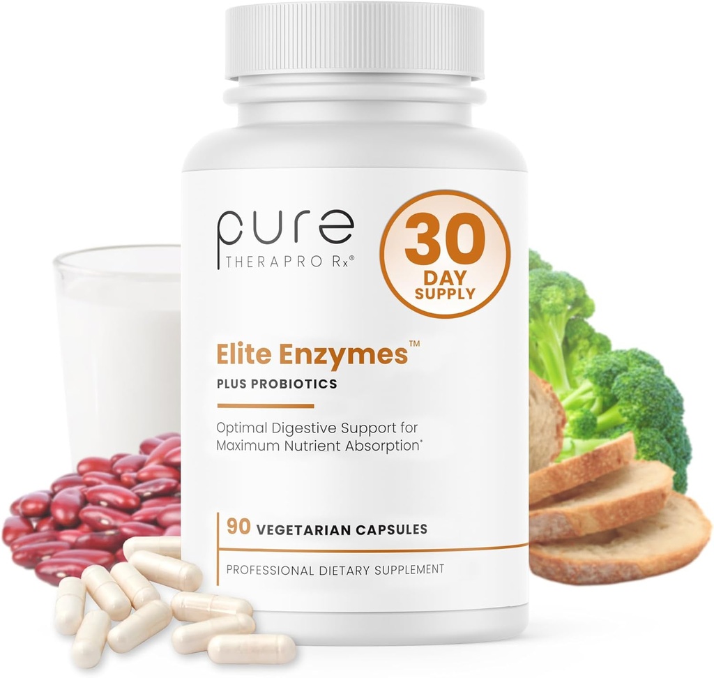 Pure Therapro Rx Elite Enzymes Extra Strength Supplément enzymes digestifs pour les femmes et les hommes, 90 Capsules Vegan