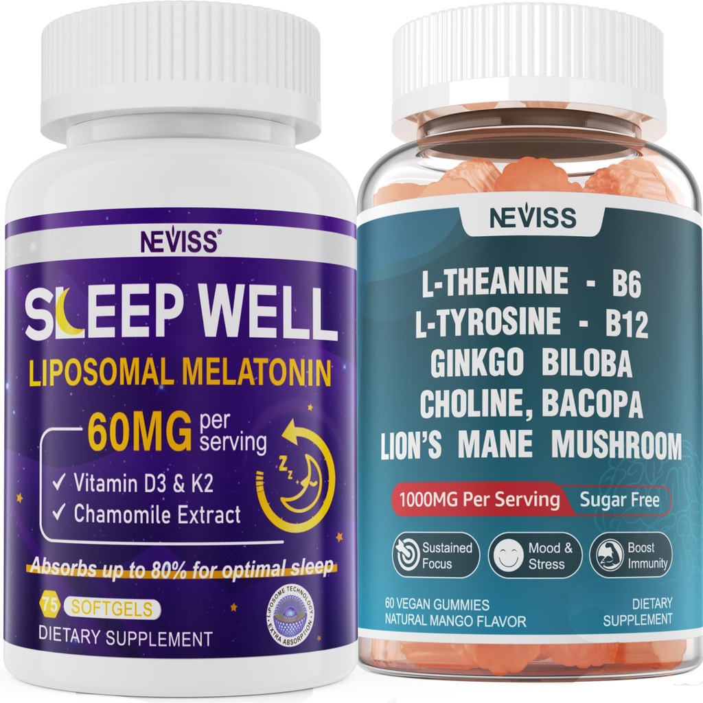 NEVISS L-Tyrosine Gummies & Melatonin 60mg für Erwachsene Bundle