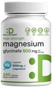 Max Strength Magnésium Glycinate 500mg par portion, 240 capsules 100% chélaté pour une absorption facile.
