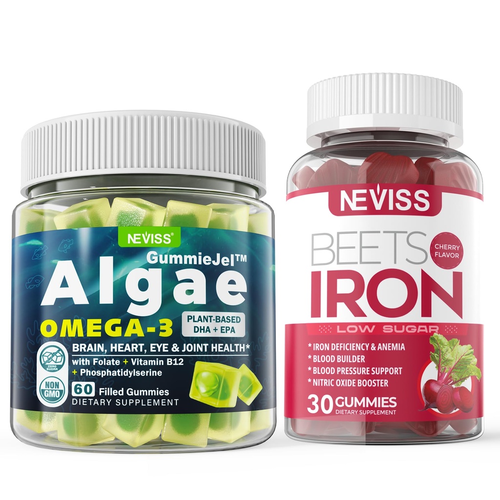 Vegan Omega 3 Gummis 1000mg+Iron Ergänzung 12.5mg