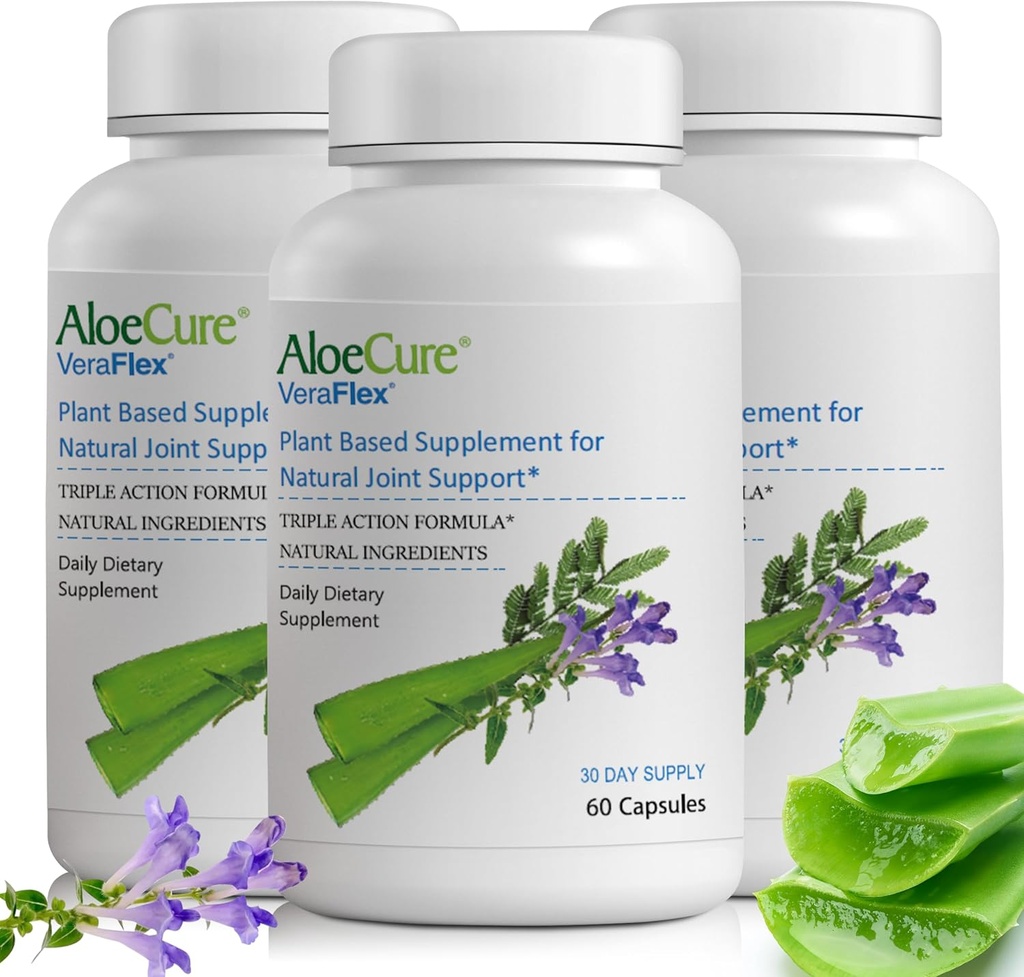 AloeCure VeraFlex Natural Joint Health Supplement mit USDA Organic Aloe Vera - Pflanzenbasierte Kapseln zur Unterstützung von Joint Comfort, Mobilität und Flexibilität - 60 Kapseln - 3-Pack