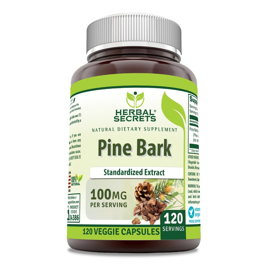 Herbal Secrets Pine Bark Extrakt Ergänzung | 100 Mg pro Servieren | 120 Veggie Kapseln | Non-GMO | Gluten-Free | Made in USA