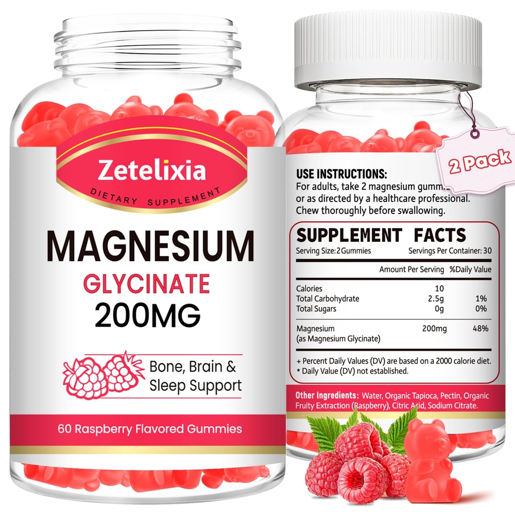 Magnesium-Glycinat-Gummien, hohe Absorption Magnesium-Glycinat-Ergänzungen für Entspannung, Magnesium-Schauen für Erwachsene und Kinder, Himbeer Flavor 120 Count