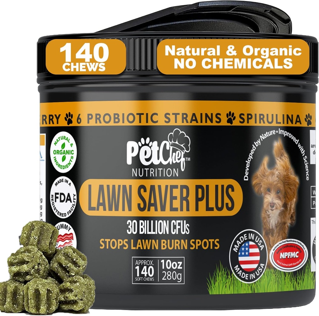 Pet Chef Rasen Saver, Soft Chew, Vegan Bacon! Canine Urine Yard Burn Stopper. Hund PH Urine Neutralizer. Baut Yards, schützt Pflanzenschädigung und hilft Wachsen zurück Yards. Verhindert Yard Pee Schaden
