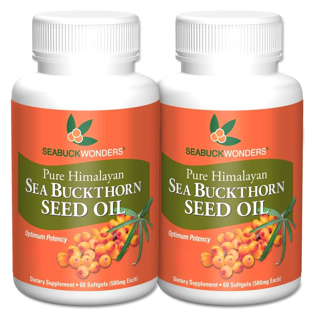 SEABUCKWONDERS Sea Buckthorn Seed Oil, Made with Organic Sea Buckthorn, 60 Count Softgels (Pack von 2)