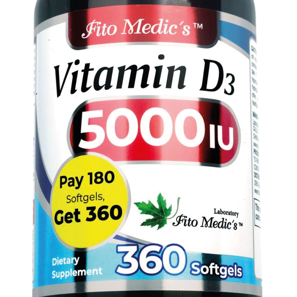 FITO MEDIC's Lab - Vitamin d - 5000 IU von - Vitamin d3-360 Softgels - Vitamin d3 5000 iu - für Knochen, Zähne, Muskel- und Immungesundheitsunterstützung, Ultra hohe Absorption, Vitamina d3.