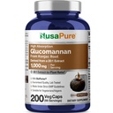 NusaPure Glucomannan 1000 mg par portion de 200 gélules (BioPerine, non OGM, végétalien) Racine de Konjac