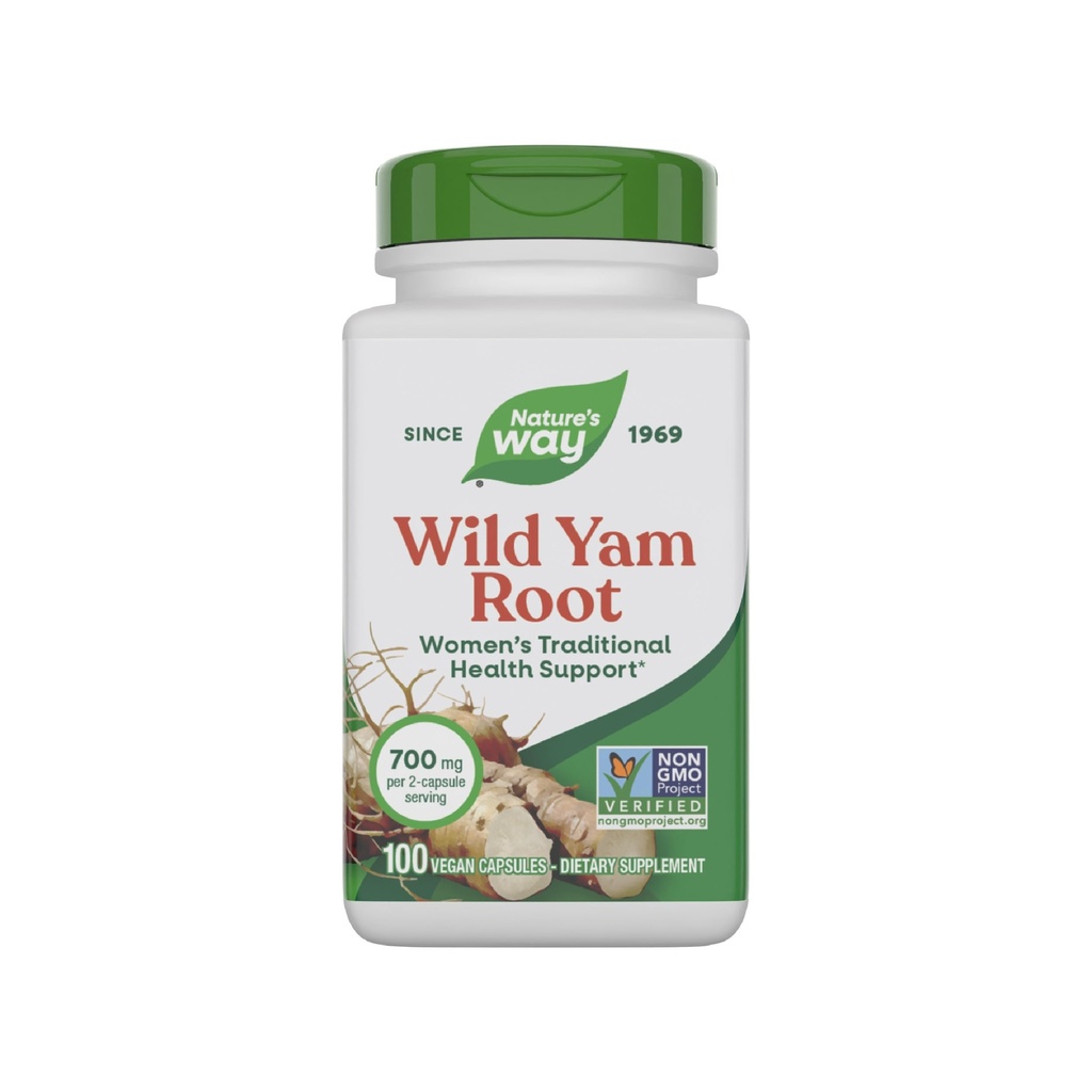 Nature's Way Wild Yam Root Capsules, Women's Traditional Health Support*, 700 mg pro 2-Capsule Serving, Non-GMO Project Verified, 100 Vegan Capsules (Packaging May Vary)